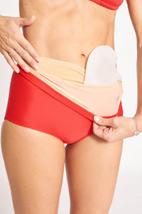 Ostomie-Bikini-Höschen mit hoher Taille - Rot mit Innentasche