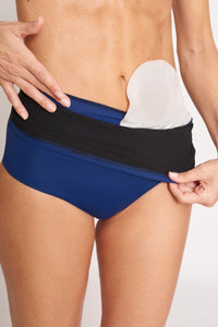 Ostomie-Bikini-Höschen mit hoher Taille - Marineblau mit Innentasche