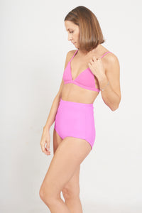 Bas de bikini taille haute pour stomie - Rose